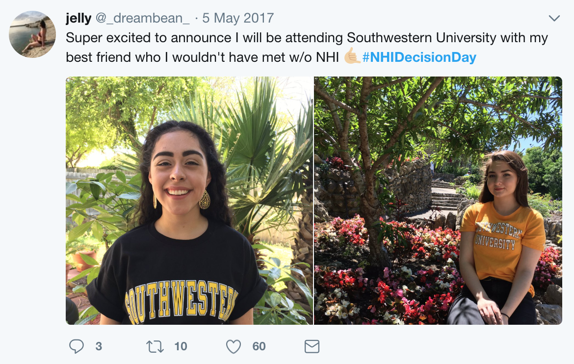A sample tweet from last year's NHI Decision Day