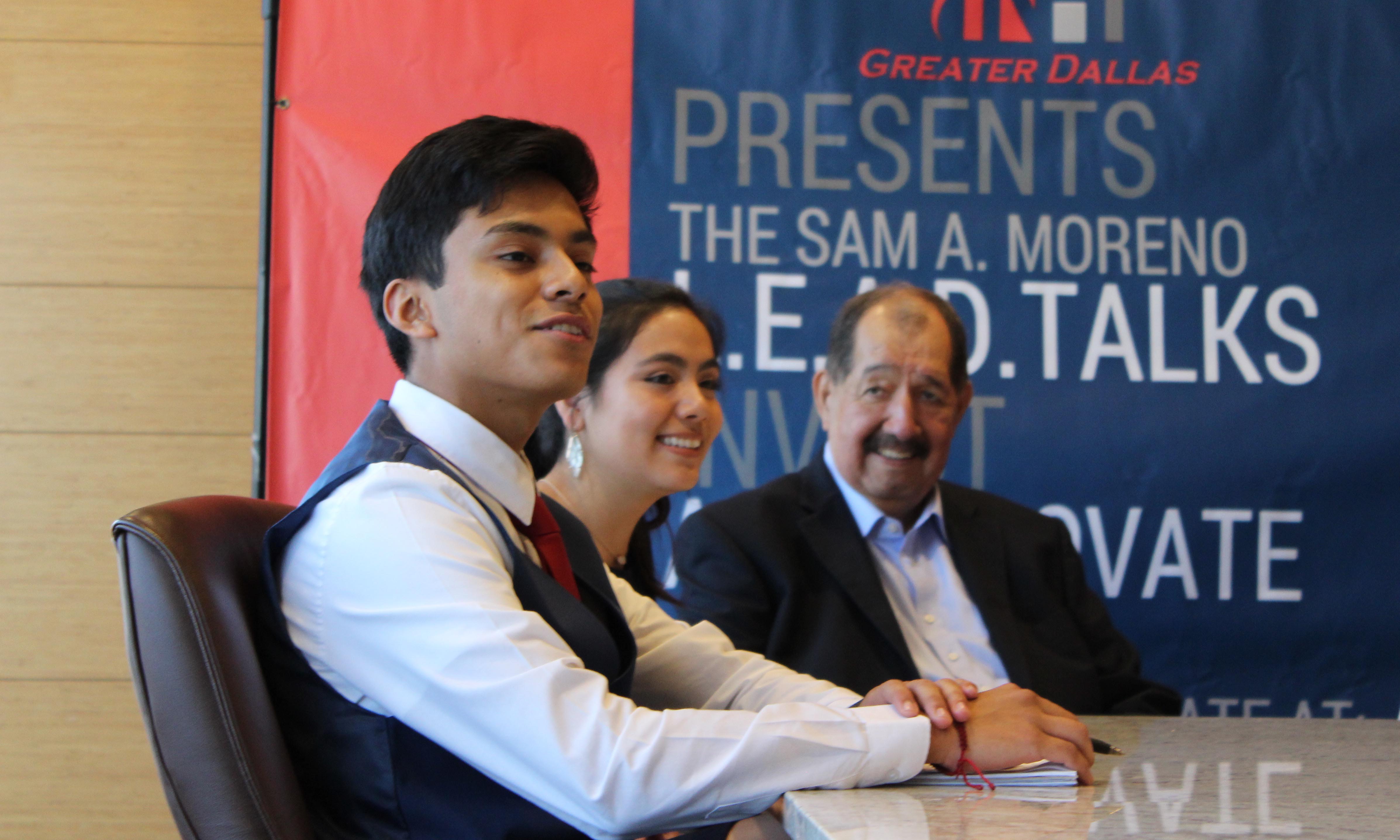 Ernesto Nieto with two participants at the 2018 edition of NHI of Greater Dallas's L.E.A.D. Talks
