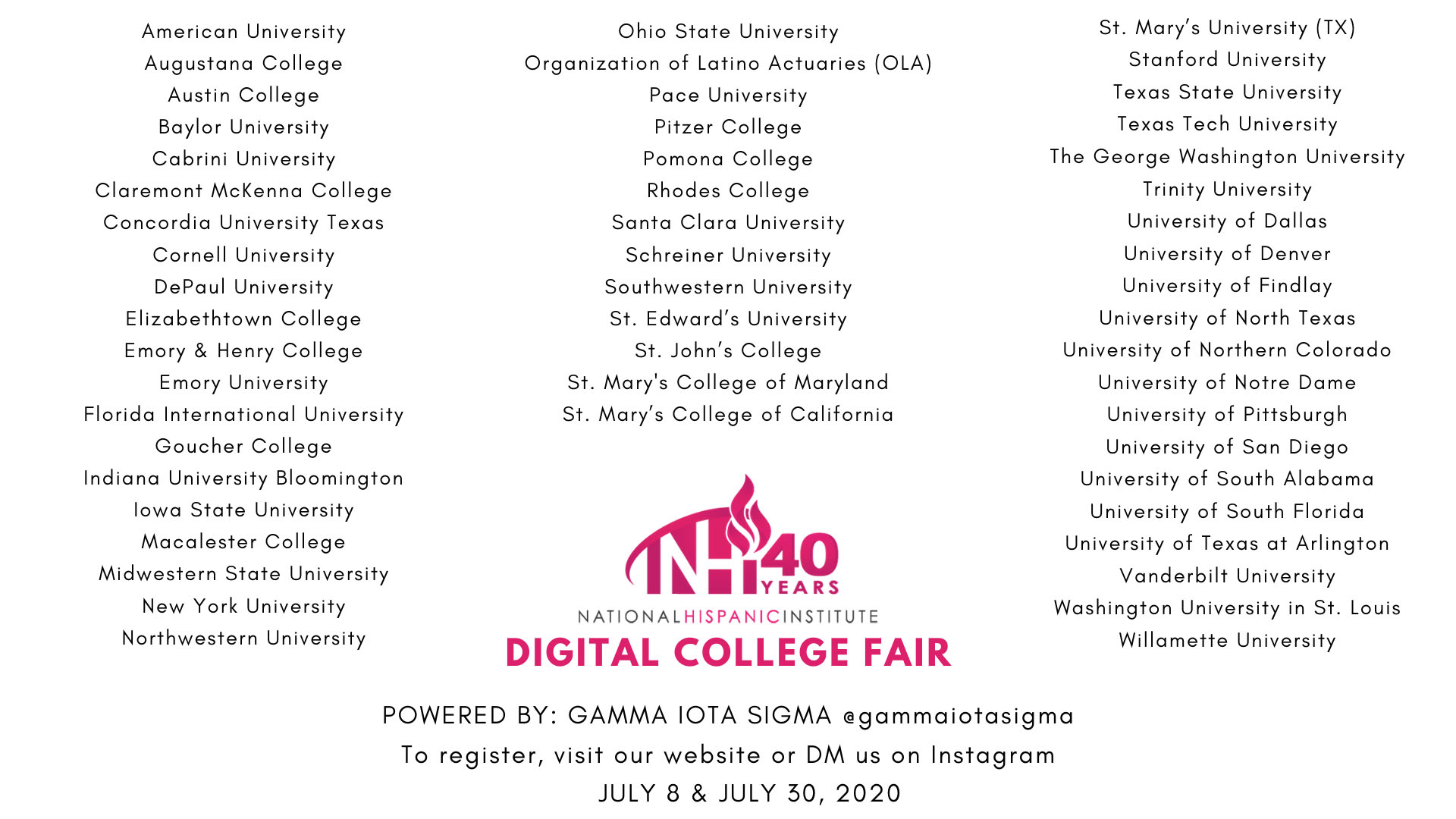 NHI College Fair lineup