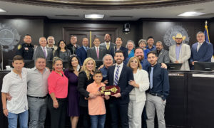 2019 nhi person of the year arturo elizondo with family friends and city officials for laredo key to city presentation
